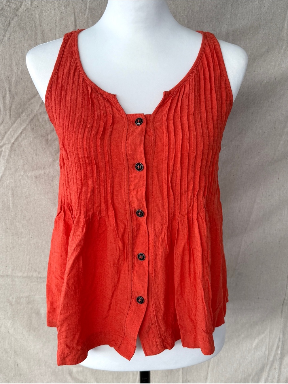 Maeve Anthropologie 2 Petite Sleeveless Pintuck Button Front Orange Tank Top